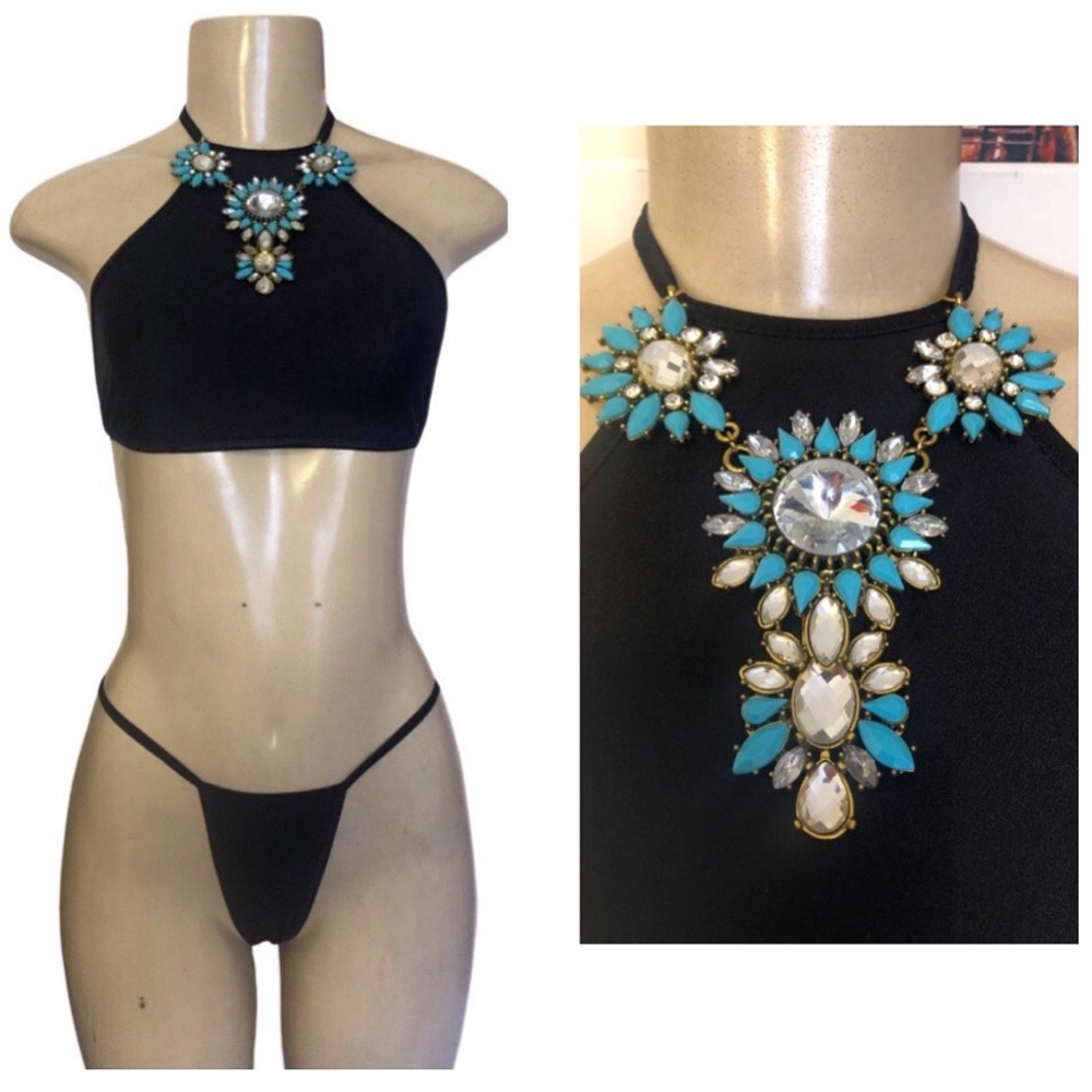 Sexy . Stripper. Exotic Dancewear . Halter top / thong bikini . Chunky jewelry